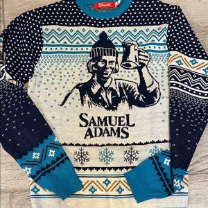 Shinesty Samuel Adams Navy/White Crewneck Ugly Winter Holiday Sweater Small NWT